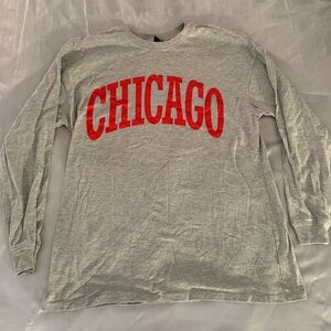 Wild Fable Gray Long Sleeve Top with Red Print